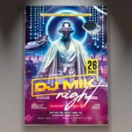 Vibrant flyer design featuring bold typography and dynamic graphics for a DJ event.
