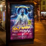 Eye-catching promotional flyer for a DJ event featuring modern and sleek design elements.