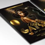 Glamorous 1920s-inspired flyer showcasing luxurious details and geometric patterns.