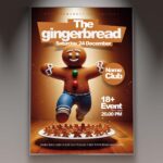 Gingerbread-themed flyer featuring festive illustrations of gingerbread men, snowflakes, and holiday decorations.
