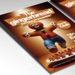 Christmas-themed flyer design with gingerbread man graphics and warm holiday colors.