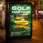 Golf competition flyer with editable text and dynamic visuals.