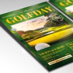 Golf event flyer template featuring a clean and professional design for golf enthusiasts.