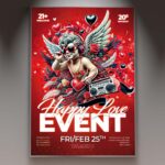 Romantic flyer design with hearts and soft tones for a Valentine's Day event.