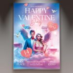 Valentine's event flyer design featuring hearts, flowers, and a romantic color palette.