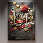 Romantic Love Day flyer with heart shapes and soft pink tones.