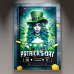 St. Patrick’s Day flyer featuring shamrocks and green accents.