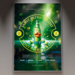 St. Patrick’s Day flyer design with green background and shamrocks.