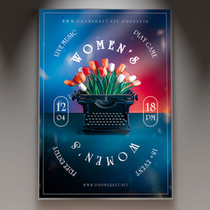 Happy Women's Day flyer featuring elegant design with vibrant colors.