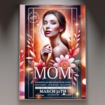 Mom event flyer with soft pastel colors and floral accents.