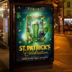 Green St. Patrick’s Day flyer featuring lucky symbols and customizable text.