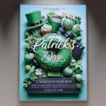 Patrick’s Day flyer design featuring shamrocks, leprechaun hats, and festive green colors.