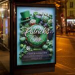 Editable St. Patrick’s Day party flyer template with customizable details and festive imagery.