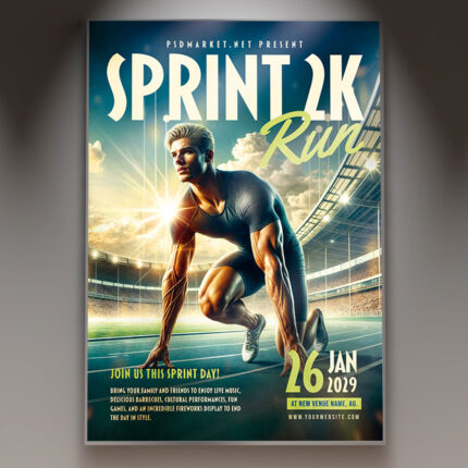 High-energy flyer design showcasing the excitement of a sprint race with bold typography.