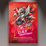 Valentine's Day flyer design featuring angel wings and romantic heart shapes.