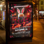 Customized flyer for an Easter party at a bar, featuring bold typography and festive elements.
