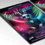 Easter party flyer featuring bright spring colors and fun event graphics.
