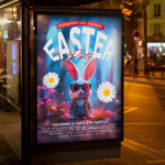Editable PSD Easter party flyer with vibrant colors and customizable text.