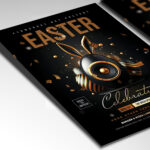 Luxurious flyer design featuring gold and Easter-themed decorations.