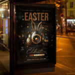 Sophisticated Easter flyer with gold details and vibrant spring colors.