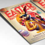 Cheerful flyer design celebrating Easter with vibrant pastel colors.