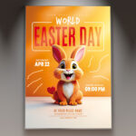 Colorful World Easter Day flyer template with vibrant eggs and festive elements