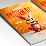 Multicultural Easter celebration flyer design with bunnies and spring motifs