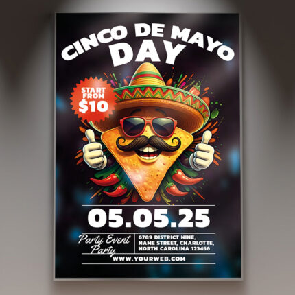 Colorful Cinco de Mayo flyer template with traditional Mexican decorations