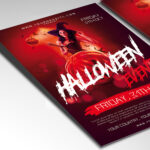A customizable flyer template designed for spooky events, showcasing eerie, gothic typography and a chilling color palette of oranges and blacks that evokes a sense of fear and suspense.