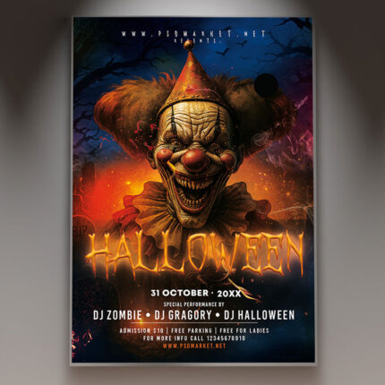 A Halloween 2025 Flyer Template featuring a classic jack-o'-lantern and a menacing silhouette against a dark, foggy background, with the year '2025' boldly emphasized, conveying a professional and current spooky event atmosphere.