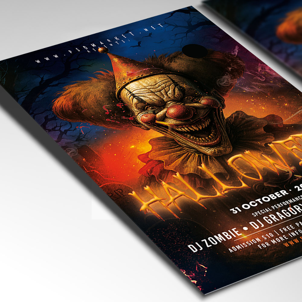 halloween-2025-flyer-template-2 A customizable party flyer designed for the 2025 Halloween celebration, showcasing bold, horror-style typography and a festive color palette of deep orange, black, and electric accents that highlights the current year prominently.