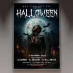 A Halloween 2026 Flyer Template featuring a sinister, dark figure or futuristic monster against a foggy backdrop, with the year '2026' boldly emphasized, conveying a professional and event-specific spooky atmosphere for the next year.