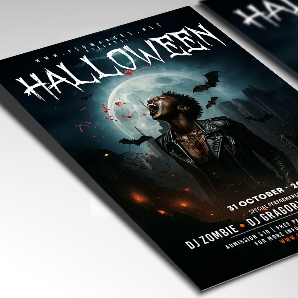 halloween-2026-flyer-template-2 A customizable party flyer designed for a major 2026 Halloween celebration, showcasing bold, horror-style typography and a festive color palette of deep orange, black, and purple that highlights the year prominently.