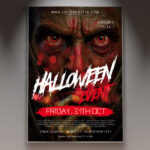 A Halloween Party 2026 Event Flyer Template featuring a sinister, iconic horror figure against an imposing, fog-shrouded venue background, with the year '2026' boldly emphasized, conveying a grand and professional event atmosphere.