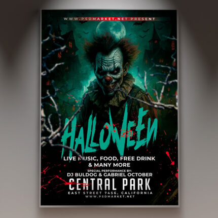 A Halloween Party 2026 Flyer Template featuring a sinister, cloaked figure against a foggy graveyard backdrop with the year '2026' boldly emphasized, conveying a professional and event-specific spooky atmosphere.