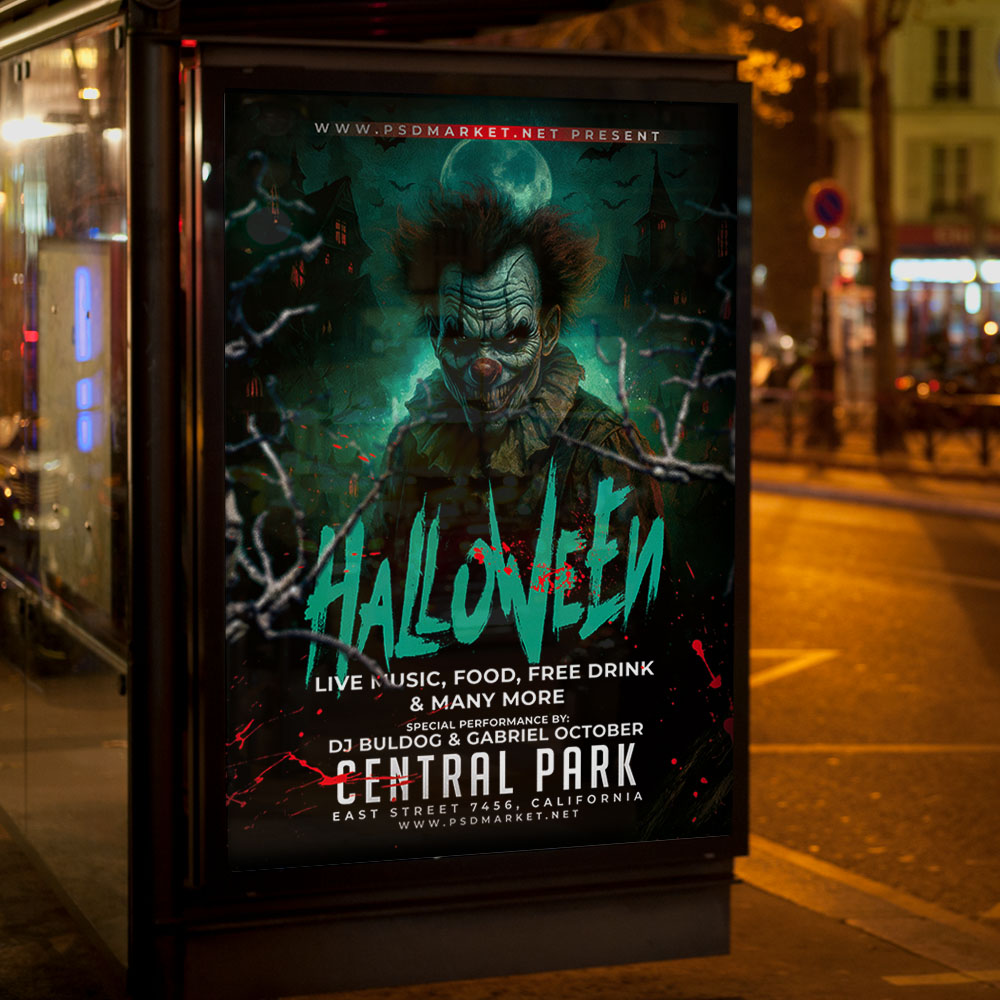 halloween-party-2026-flyer-template-3 An inviting and attention-grabbing invitation template, ready for personalization for a "Halloween Party 2026," promising an unforgettable night of music, dancing, costumes, and thrilling entertainment in the upcoming year.
