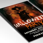 A customizable bar event flyer designed for a Halloween celebration, showcasing bold, yet elegant typography and a color palette of deep orange, black, and gold that evokes a sense of festive and mature fun.