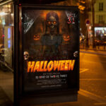 An inviting and attention-grabbing invitation template, ready for personalization for a "Halloween Party," promising an unforgettable night of music, dancing, costumes, and thrilling entertainment.