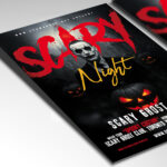 A customizable club night flyer designed for a futuristic horror party, showcasing bold, aggressive typography with digital glitch effects and a dark color palette of electric blue, purple, and black that evokes a sense of modern terror and high energy.