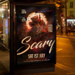 An inviting and attention-grabbing invitation template, ready for personalization for a "Scary Clown Event," promising an unforgettable night of music, extreme scares, and high-adrenaline entertainment under the big top.