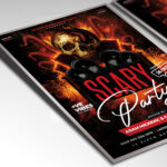 A customizable party flyer designed for an extreme horror celebration, showcasing distressed, aggressive typography and a chilling color palette of deep red, black, and electric blue that evokes a sense of modern fear and suspense.