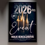 A professional 2026 Club Event Flyer PSD Template featuring a dynamic club scene with laser lights, a dance floor crowd, and the bold year '2026', conveying a high-energy nightlife event.