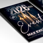 A customizable club flyer designed for a major 2026 event, showcasing aggressive, glowing typography and an electric color palette of neon, black, and metallic silver, perfect for a modern nightlife promotion.