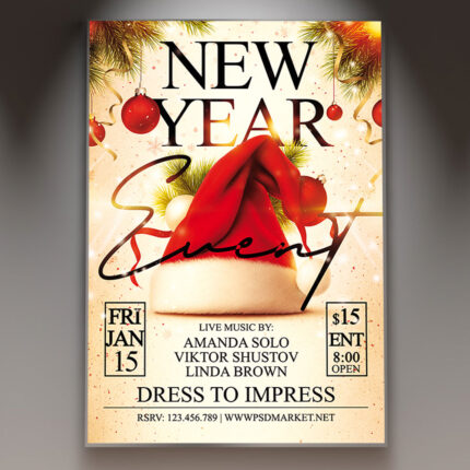 A professional 2026 New Year Club Flyer PSD Template featuring a dynamic scene with dazzling lights, confetti, and the bold year '2026' prominently displayed, conveying a high-energy NYE club party atmosphere.