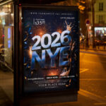 An inviting and attention-grabbing invitation template, ready for personalization for a "2026 NYE Event," promising an unforgettable night of music, celebration, and a grand countdown to the year 2026.