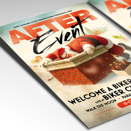 A customizable flyer designed for an official after-party, showcasing bold, stylish typography with glowing or metallic effects and a high-contrast color palette, perfect for a modern nightlife promotion.