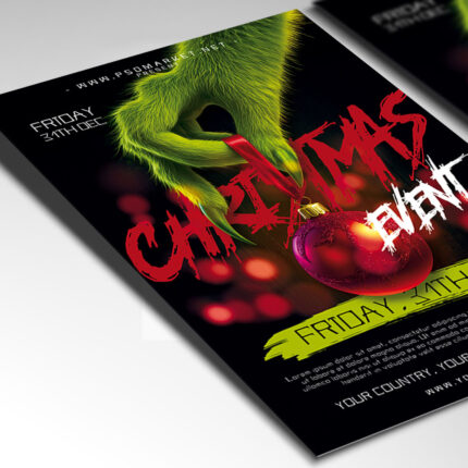 A customizable flyer designed for a Christmas 2026 event, showcasing classic, cheerful typography and a color palette of deep red, green, and metallic gold, perfect for a high-quality seasonal promotion.