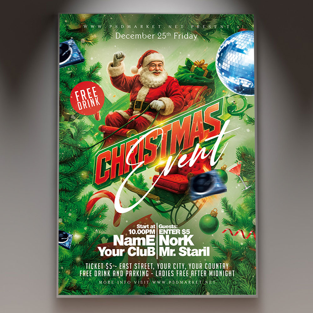 christmas-event-2026-flyer-psd-template-1 A professional Christmas Event 2026 Flyer PSD Template featuring an elegant design with sparkling lights, winter elements, and a sophisticated atmosphere, with the year '2026' boldly emphasized.