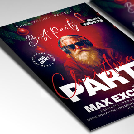 A customizable party flyer designed for a major Christmas 2026 celebration, showcasing clear, celebratory typography and a classic holiday color palette of red, green, and gold, perfect for a high-end seasonal promotion.