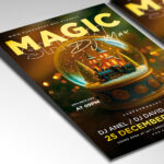 A customizable theatrical flyer designed for a grand illusion show, showcasing elegant, mystical typography and a color palette of deep red, black, and gold, perfect for a high-end magic event promotion.